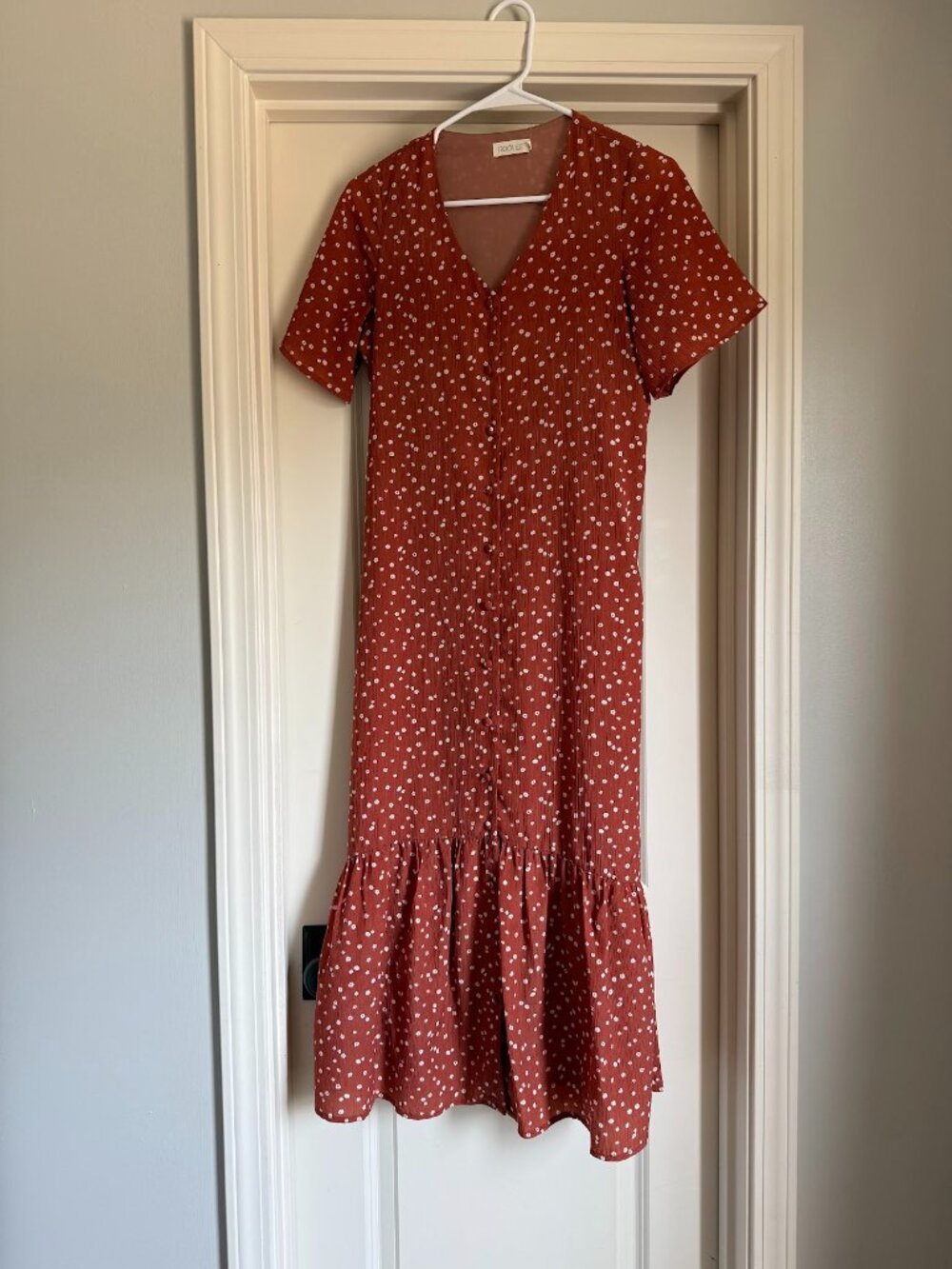 Roolee Dainty Floral Rust Orange Midi/Maxi Dress XS